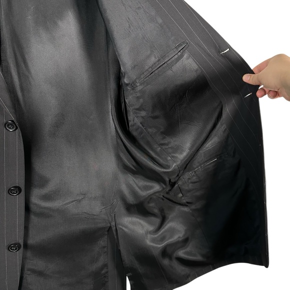 EMANUAL Emanuel Ungaro 44R Pinstripe Suit Jacket Blazer Formal Black Tie Work - Picture 9 of 11